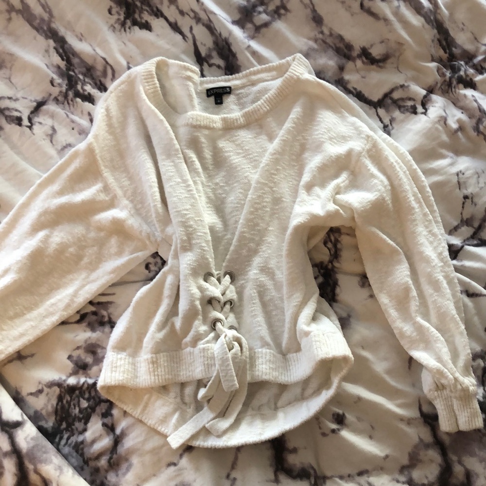 White faux corset style sweater